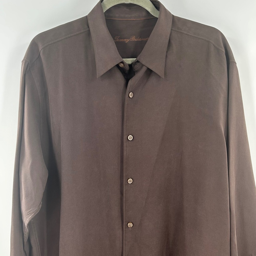 Tommy Bahama Mens L Brown 84% Silk 16% Wool Long Sleeve Button Down Shirt